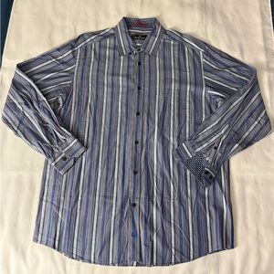 Bugatchi Uomo Striped Long Sleeve Button Down Shirt - Blue Multi